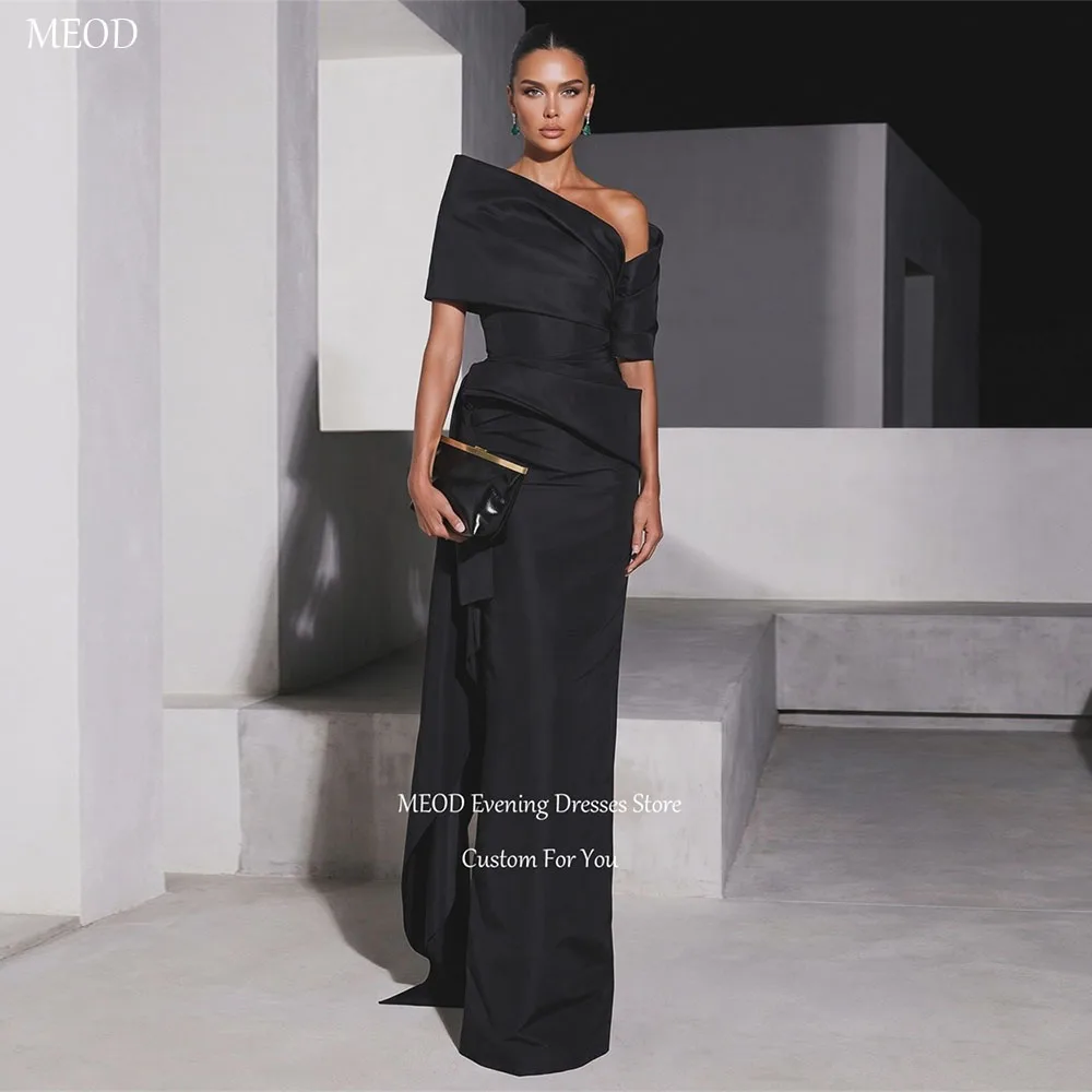 MEOD Black Strapless Women's Evening Dress Off The Shoulder Satin Vestido De Novia Elegant Floor Length Party Gowns Customized