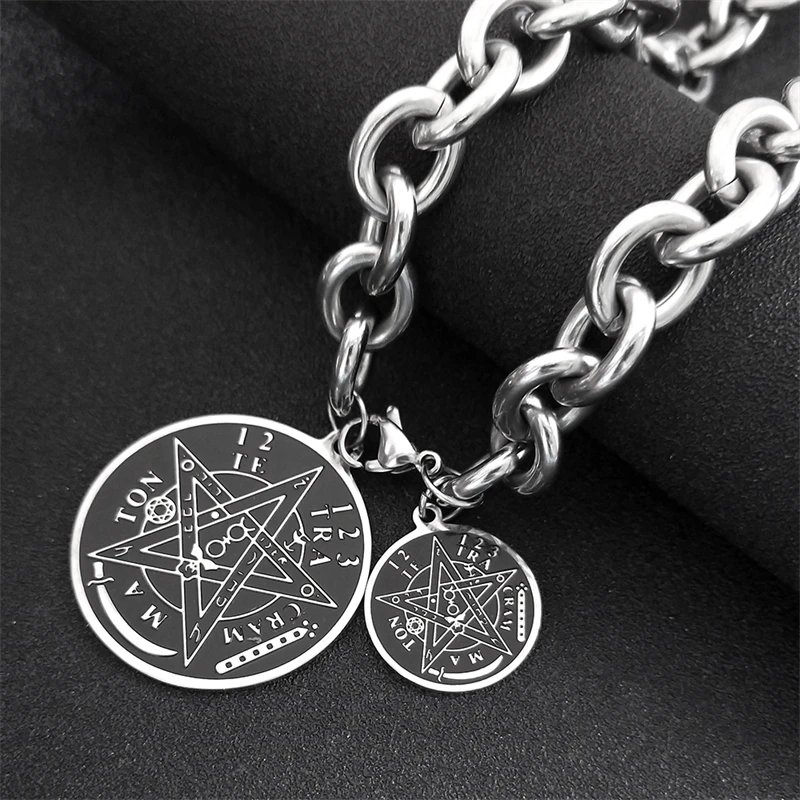 Witchcraft Tetragrammaton Pentagram Jewish Hebrew Necklace Stainless Steel Silver Color Hip Hop Punk Pentacle Necklaces Jewelry