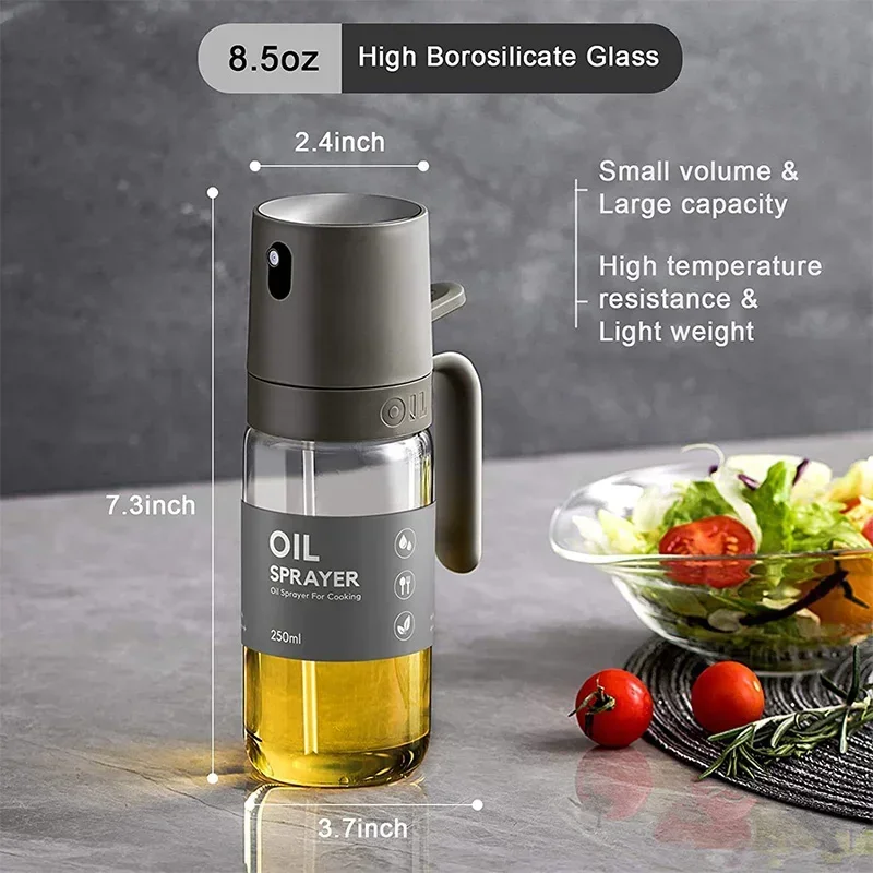 Zackoo 250ml Oil Spray Bottle High Borosilicate Glass Olive Oil Sprayer Mister Spray Cooking Oil Dispensers for Air Fryer Salad