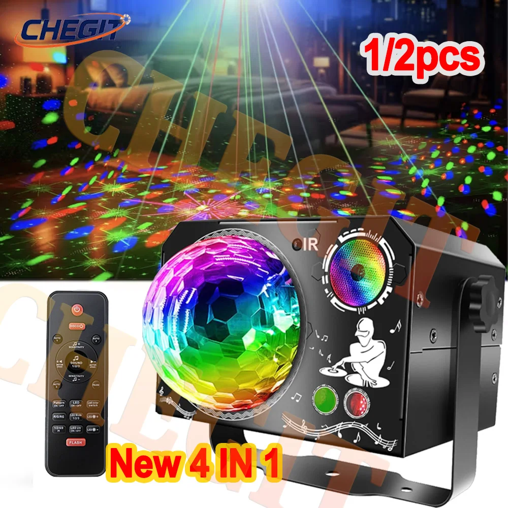 

4IN1 Magic Ball Stage DJ Party Lights Лазерный проектор Disco UV Красный Зеленый Синий Стробоскопы Клубный Дом Праздничные Рождественские огни
