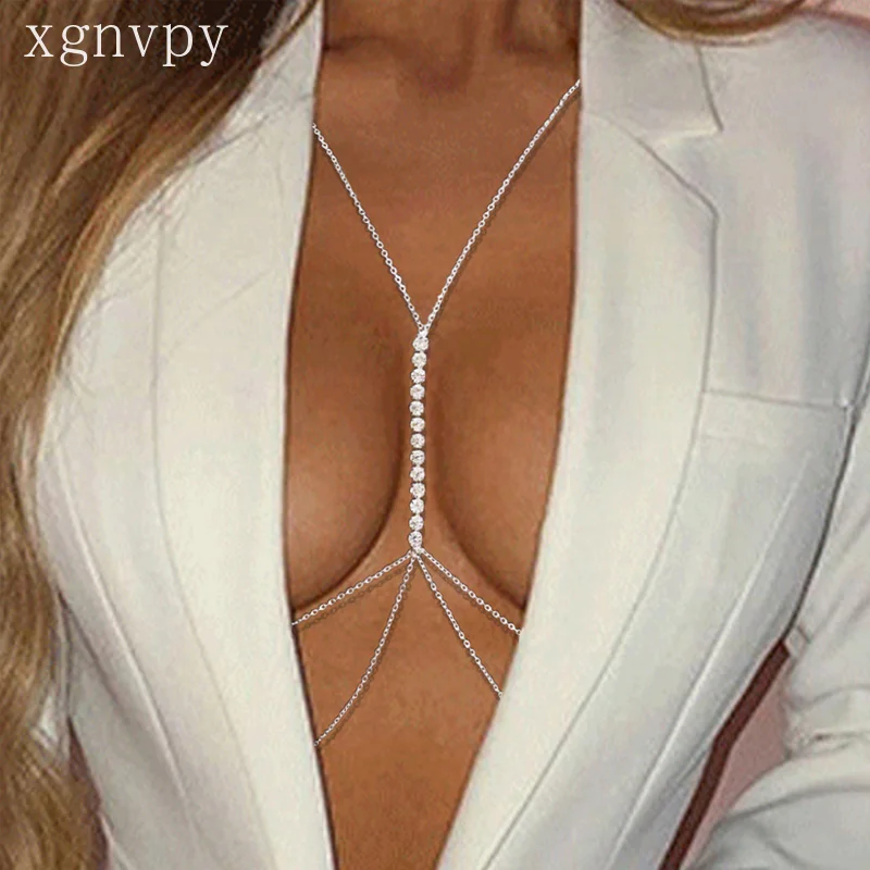 xgnvpy Stonefans Simple Handmade Rhinestone Cross Bra Chain Harness Women's Festival Accessory Sexy Chest Jewelry