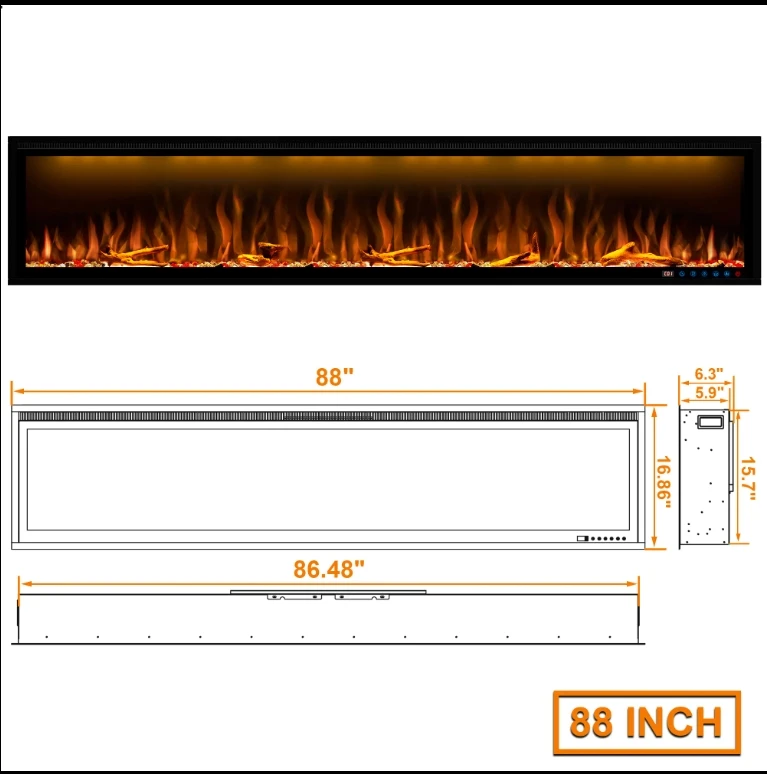 Luxstar 88 Zoll Indoor Royal Slim LED elektrische Firepla Heizungen Haushalt App-Steuerung mit Google Home & Alexa