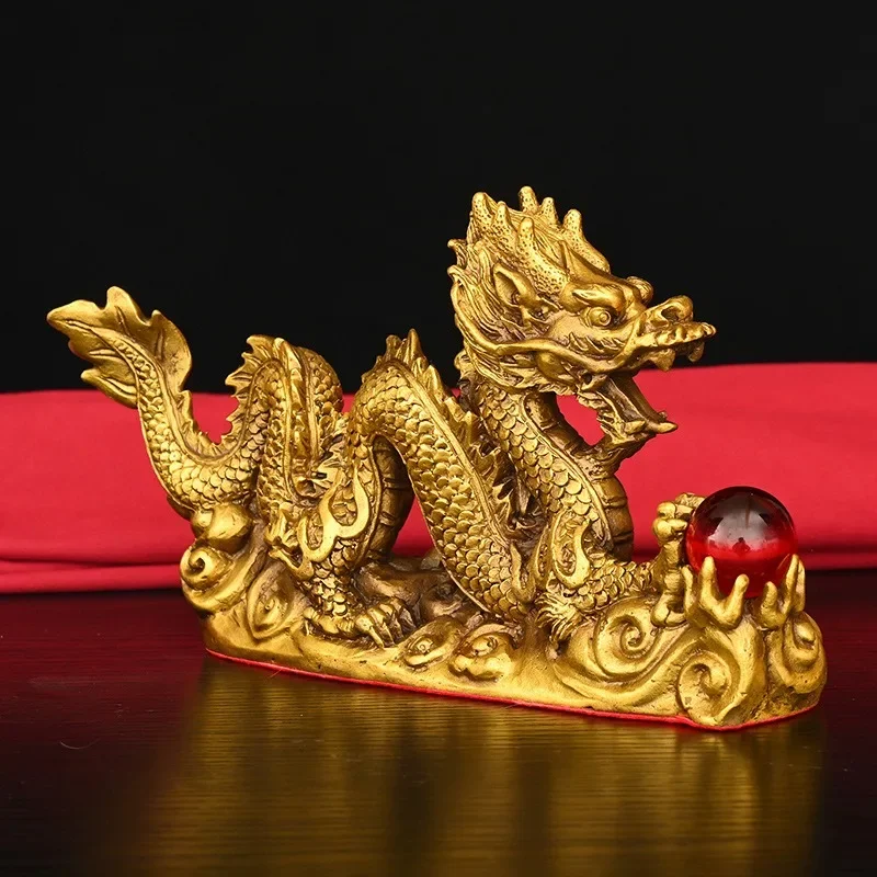 Creative Pure Copper Feng Shui Animal Dragon Ornaments Home Office Decor Auspicious House Home Crafts Decorations