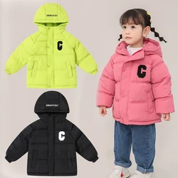 2024 Winter New Girls Jacket Solid Color Thicken Keep Warm Bread Jacket For 3-12Y Girls Stand Collar Leisure Down Cotton Outwear