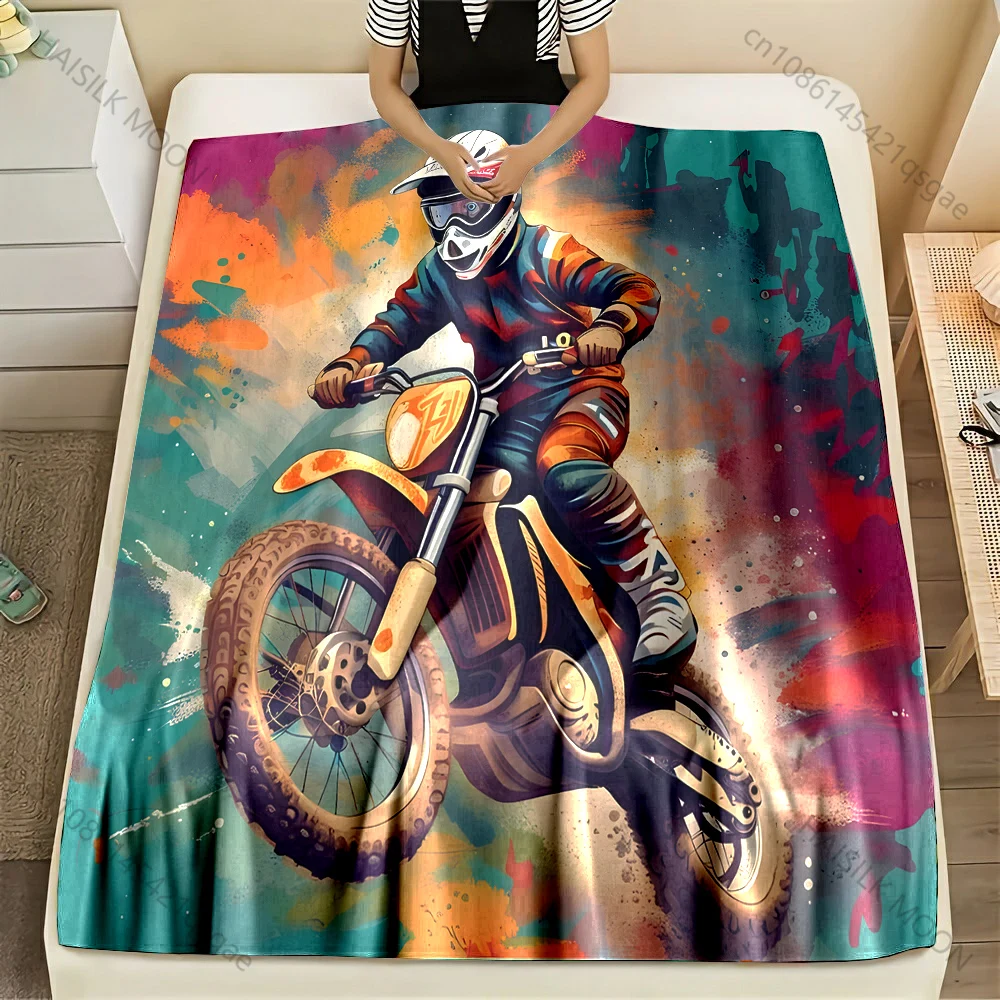 Multi-size Abstract Motocross Design Pattern Blanket Flannel Material Soft Warm for All Seasons Home Outdoor Camping Picnics RV