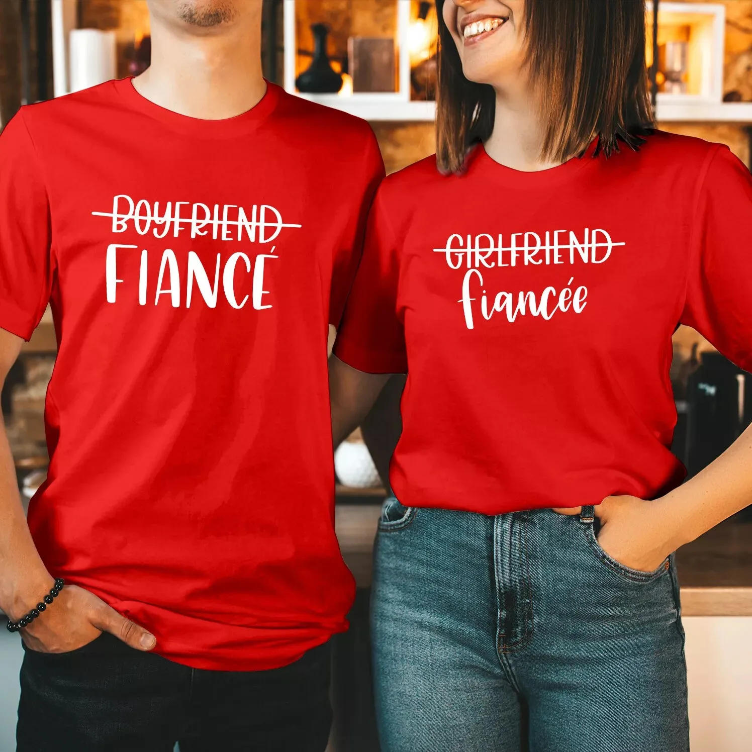 Boyfriend Fiance Girlfriend Fiancee Couple Valentines Day T Shirt  Light up Christmas season outfits with T-Shirts