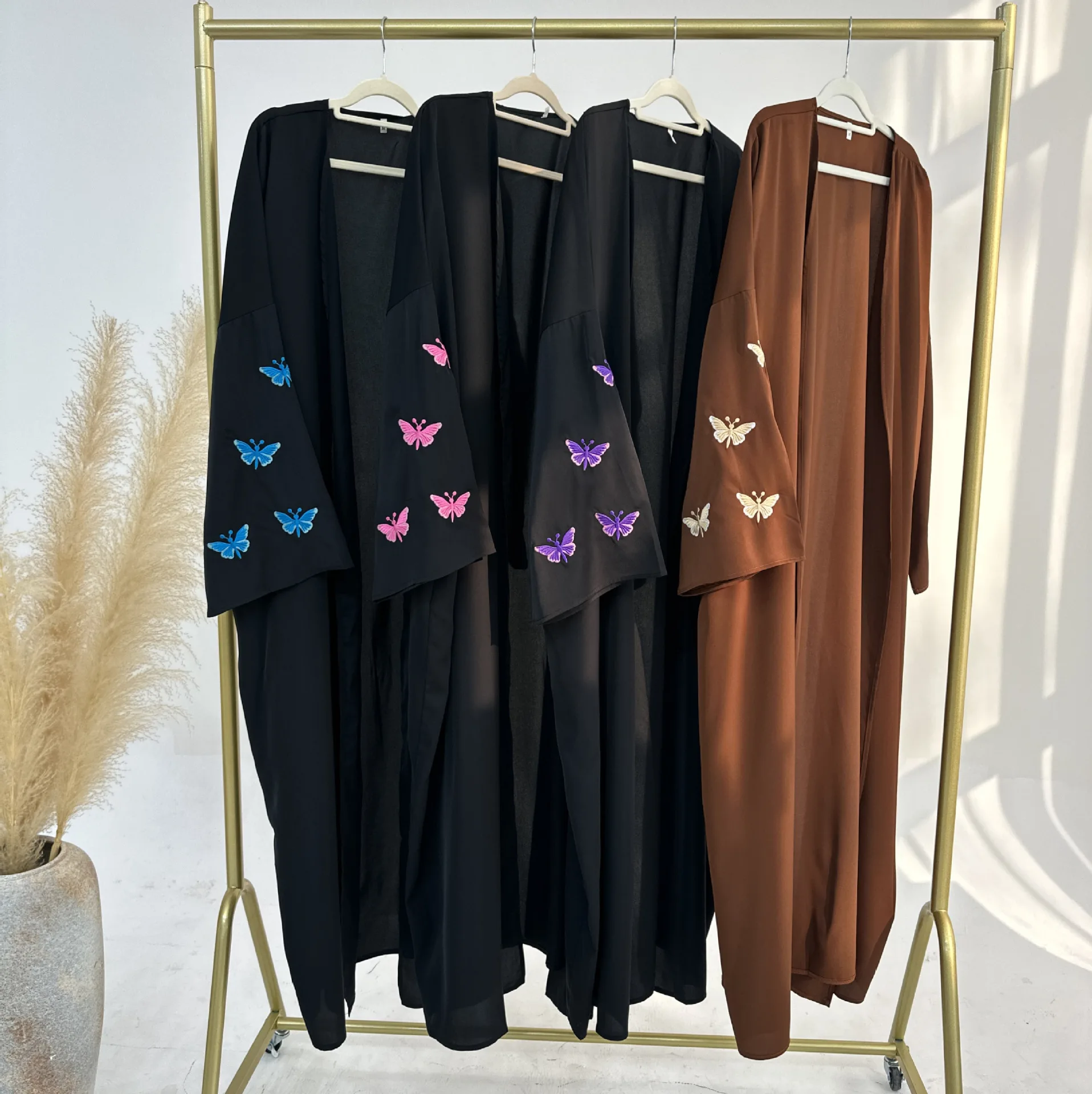 Muslim Women Butterfly Embroidery Open Kimono Abayas Dubai Turkish Casual Islam Clothing Moroccan African Kaftan Eid Long Robes