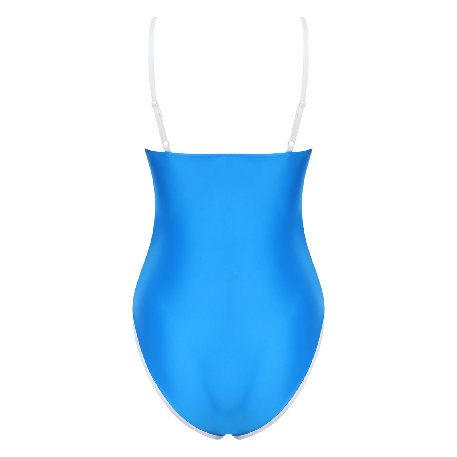 Damen Satin-Bodysuit Monokini Bademode mit Bügel, hoch geschnittener Badeanzug mit eckigem Ausschnitt, verstellbare Träger, einteiliger Badeanzug – Detail 16