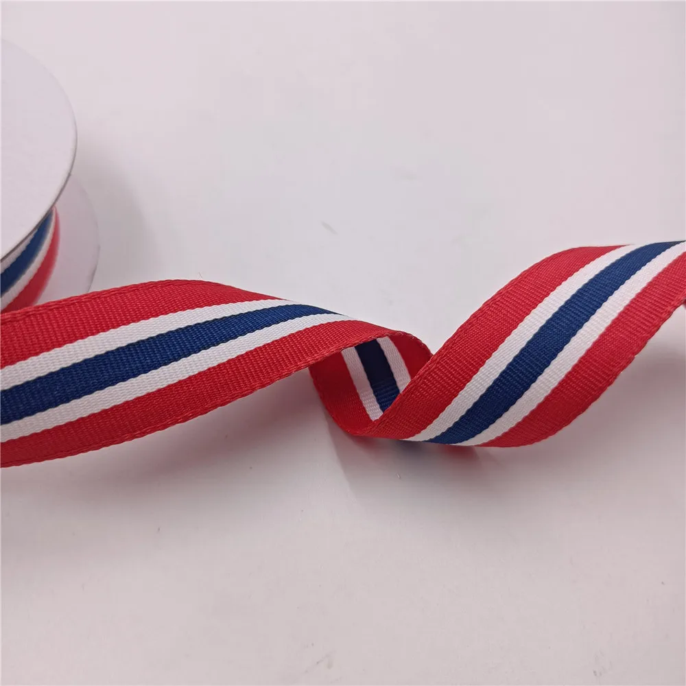 25mm Norway Flag Stripes Ribbon Red White Navy Polyester Tape for Decoration Gift Wrapping DIY Holiday 8 Meters Roll