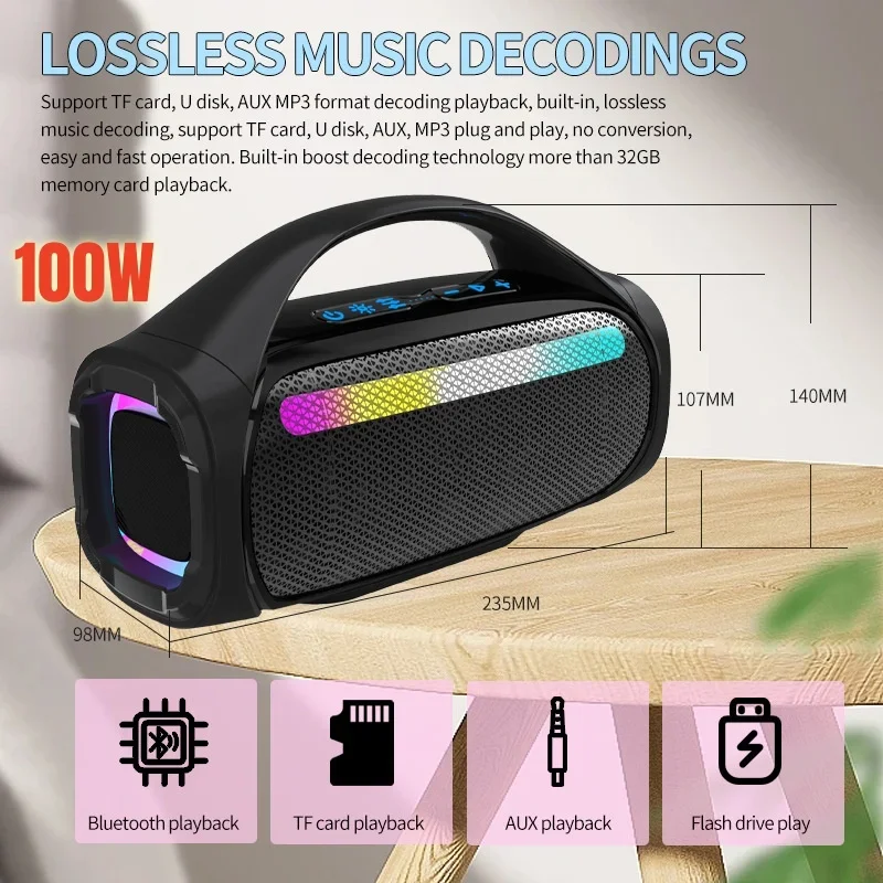 

Wireless Bluetooth Speaker Outdoor Waterproof Party Box Portable Sound Column IPX 5 High Quality High Power 100W Caxia De Som