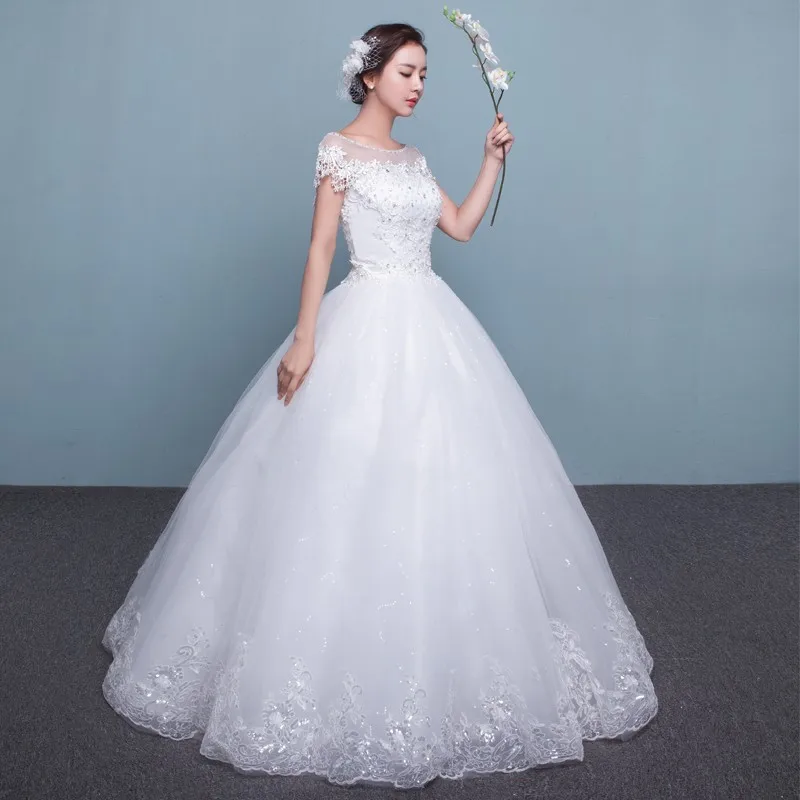 Customized Cheap Korean Plus Size Wedding Dresses Ivory Tulle Lace Embroidery For Bridal Dress Beading Marriage Vestido De Novia