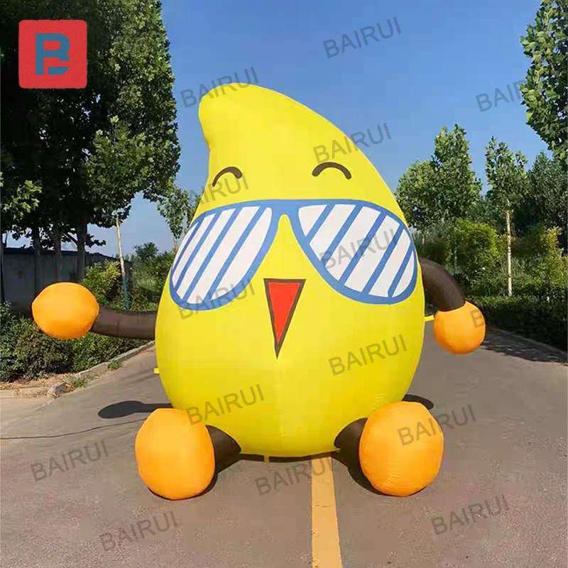 Factory customize design sunglasses inflatable mango cartoon sitting yellow fruit doll food fruit shop promotion advertising