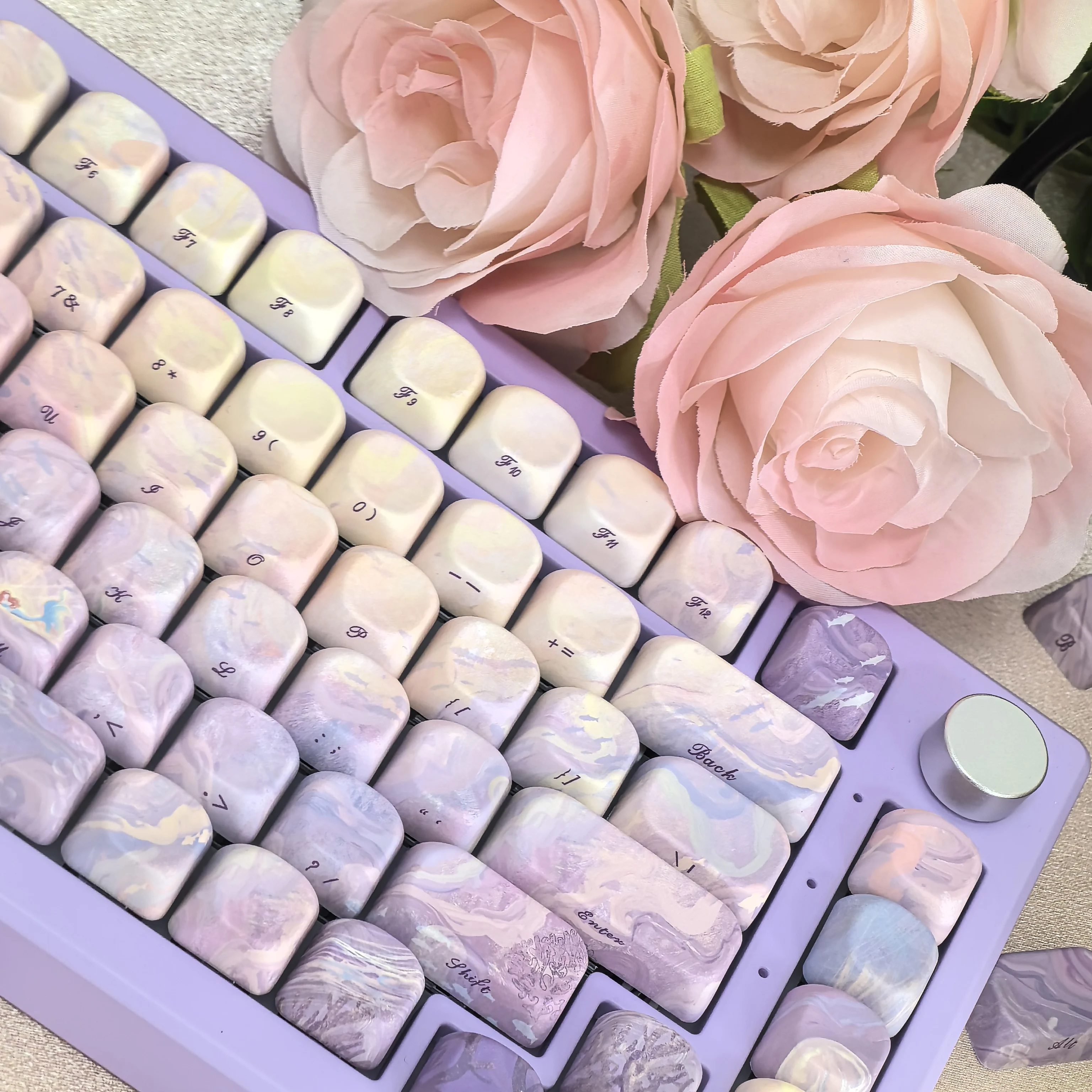 Purple Keycap Mermaid Fall Theme Gradient Diy Pbt Moa Cherry Light Purple Keycap Dark Patterned Coral Frosted Keycaps 137Keys