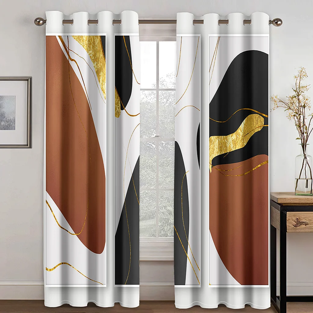 Minimalist Style Gold Stripe Sunshade Curtains Luxury Art Home Curtains Living Room Bedroom Window Decor