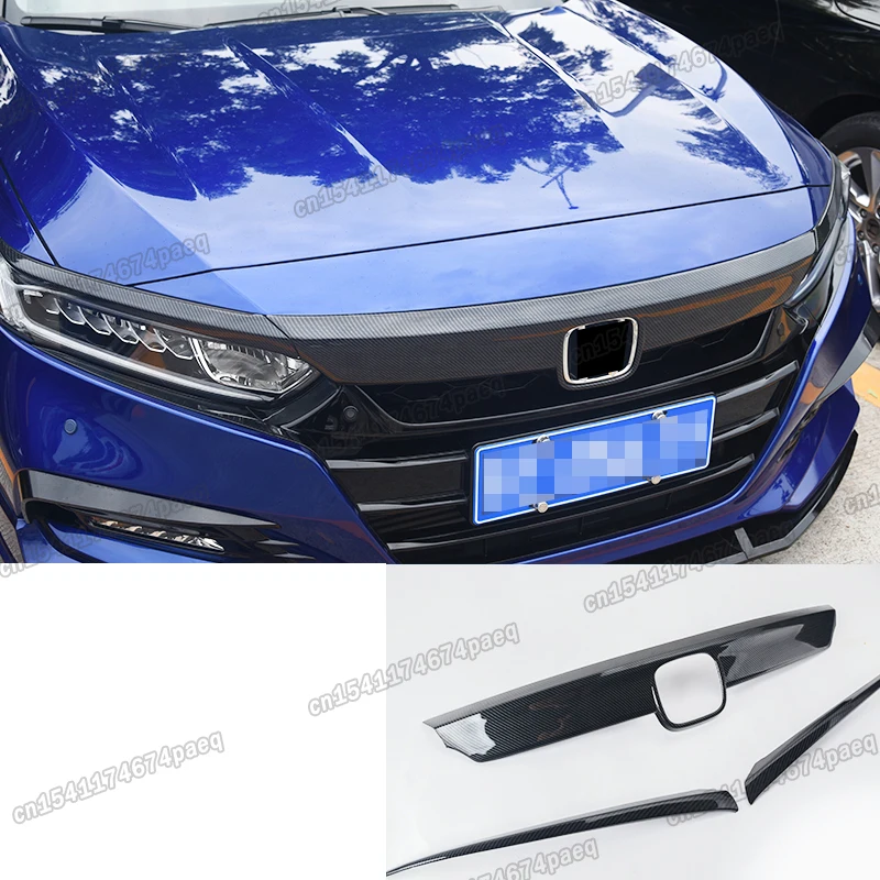 carbon fiber car front logo grill head hood headlight trims for honda accord 2018 2019 2020 2021 10 x accessories 2022 2023 10th