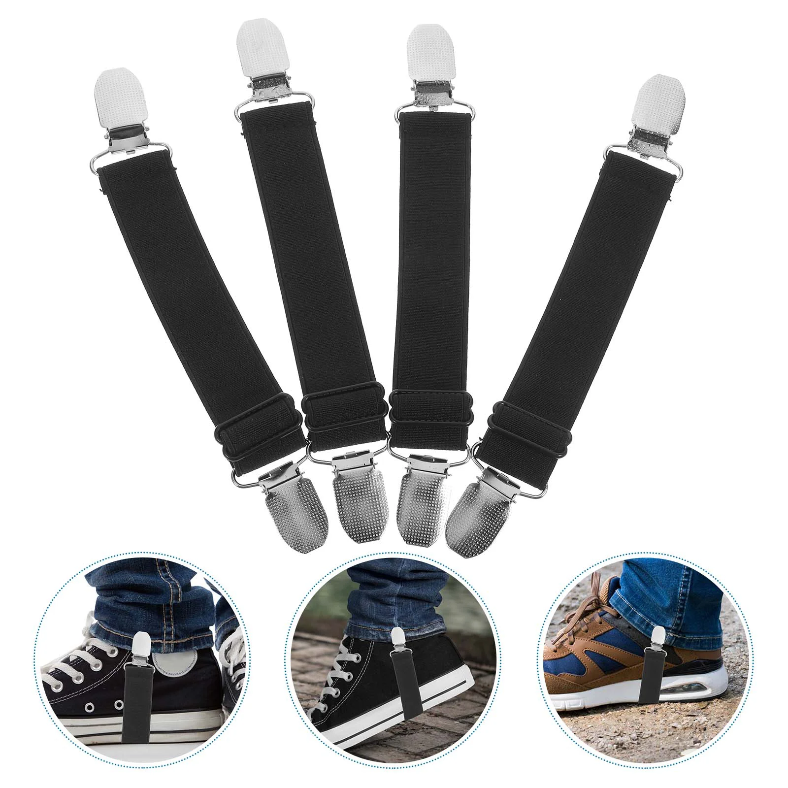 

4 Pcs Double Trouser Clips Suspenders for Men Elastic Stirrups Cords Man Waist Belt