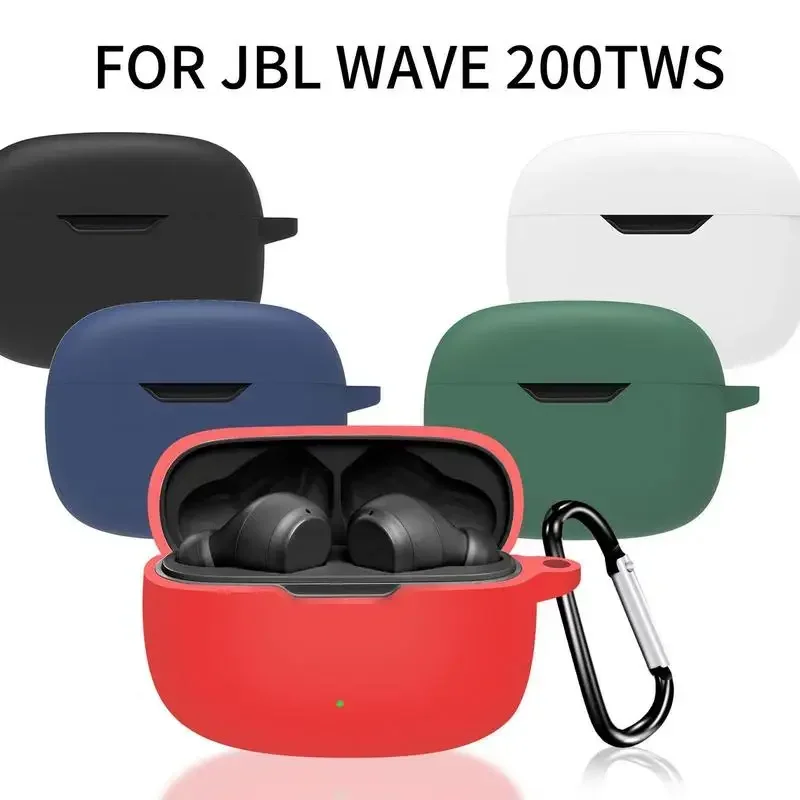 For JBL Wave 200TWS Wireless Blue tooth Earphone Case Silicone Cover Headphone Simplicity Case With Carabiner Fall