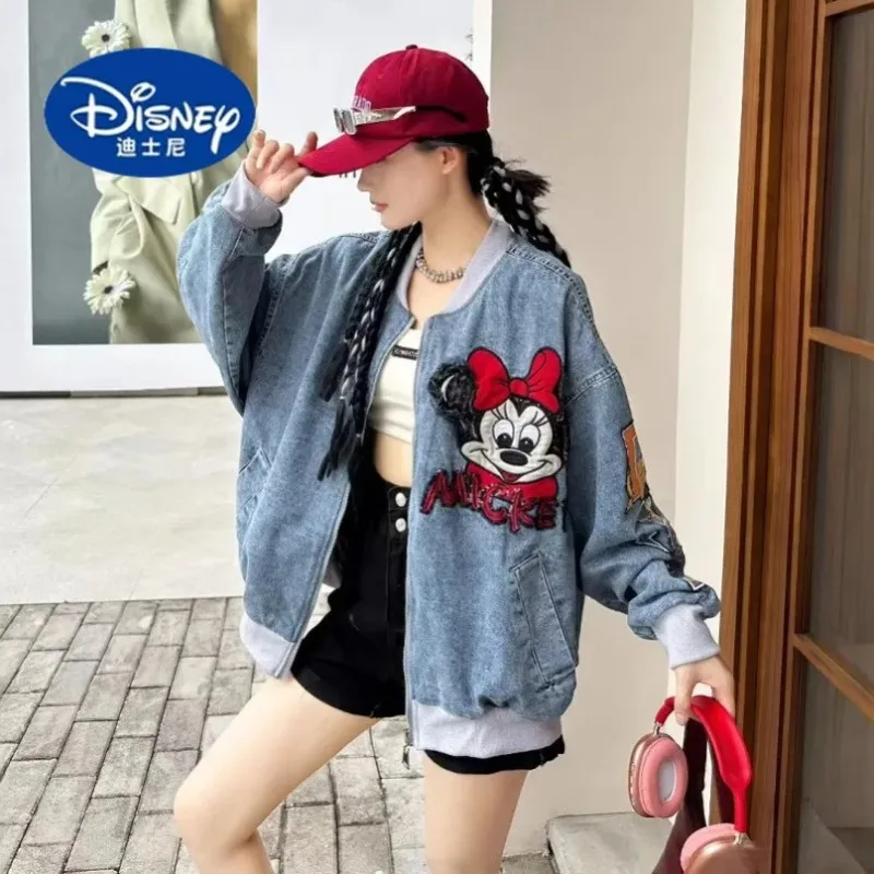 

Disney 2025 New Women Oversized Baseball Jacket Heavy Duty Cartoon Embroidery Youthful Casual