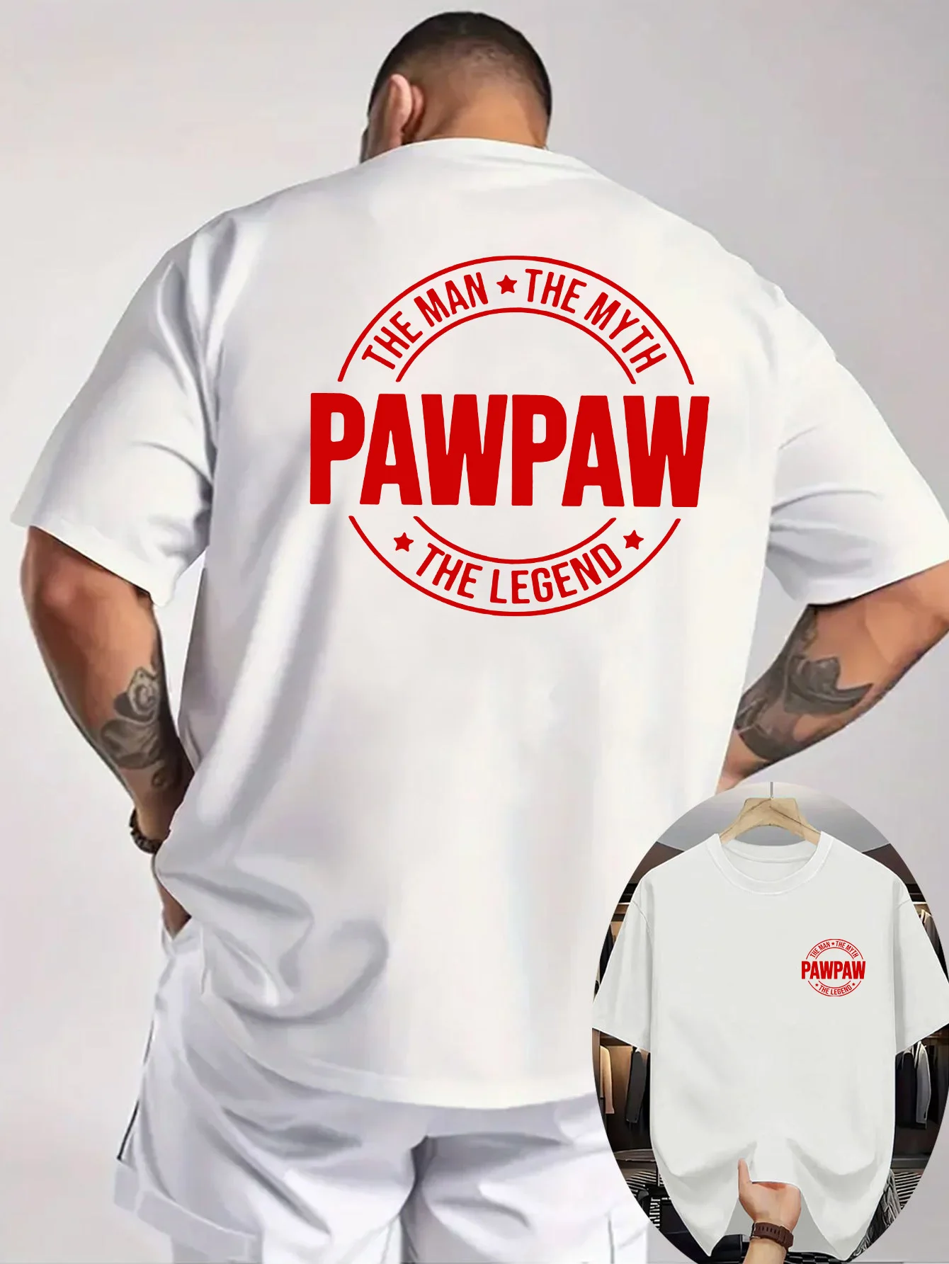 Summer New Men's Casual Printed T-shirt with Threaded Round Neck Short Sleeved Top, Double-sided Printing on The Front and Back