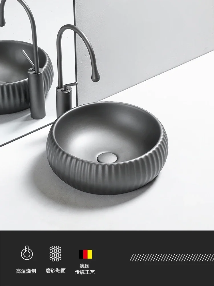 Hotel stage basin bathroom ceramic sink Wash Basin home decoration pure round gray-black color sink wash hands and face