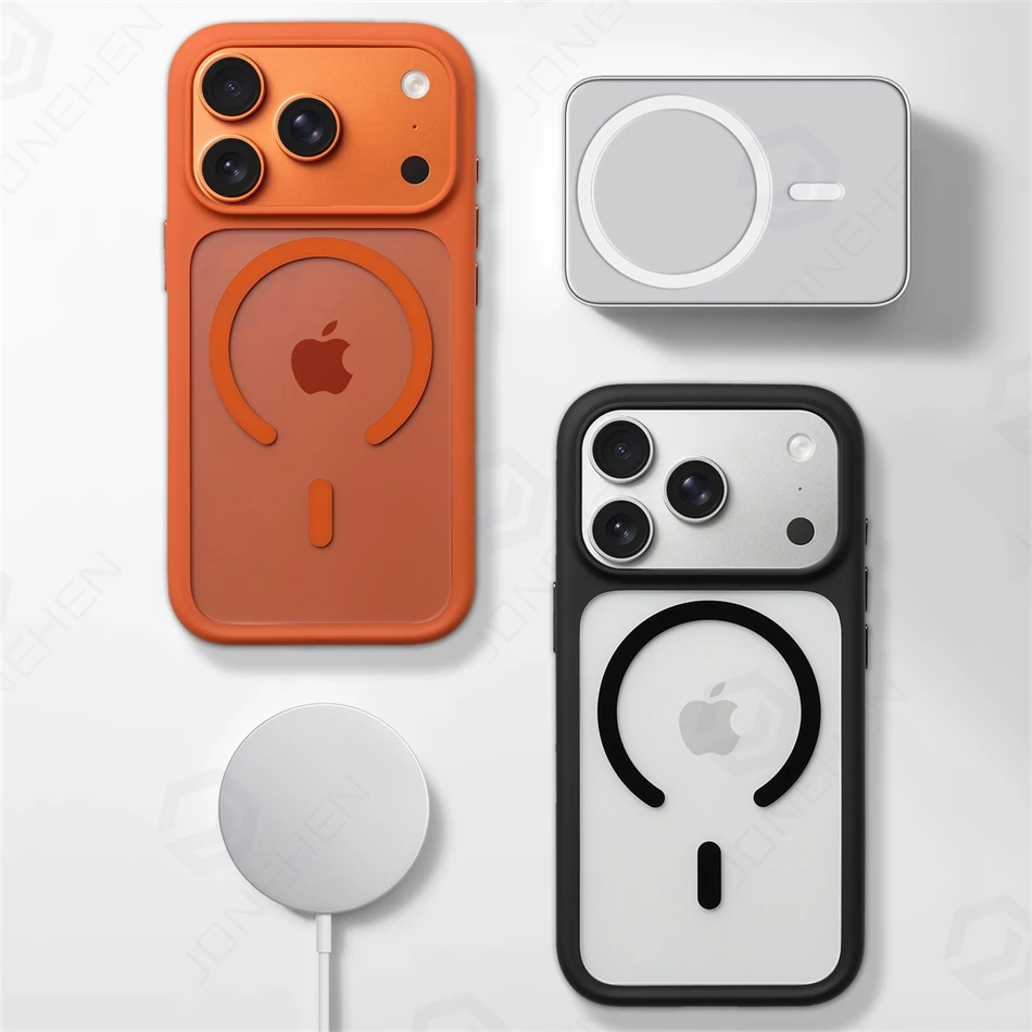 Przezroczyste etui z przyciskiem sterowania aparatem Magsafe do iPhone'a Air 16 17 18 Pro Max 17pro, pomarańczowa magnetyczna osłona odporna na wstrząsy. — zdjęcie produktu 6