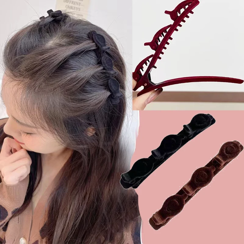 Flocked Bangs Hold Barrettes Headband Black Headwear Princess Style Cute Hairgrip for Woman Girl Daily Photo Hair Accessories