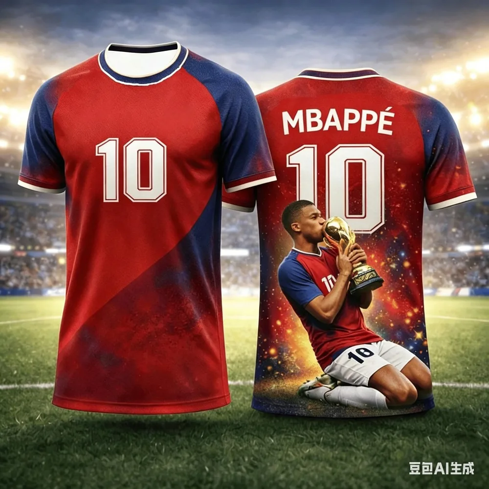 Das neue Sommer-Fußball-T-Shirt für Kinder mit 3D-Druck von Mbappé ist feuchtigkeitsableitend und atmungsaktiv, geeignet für den täglichen Gebrauch. – Detail 2