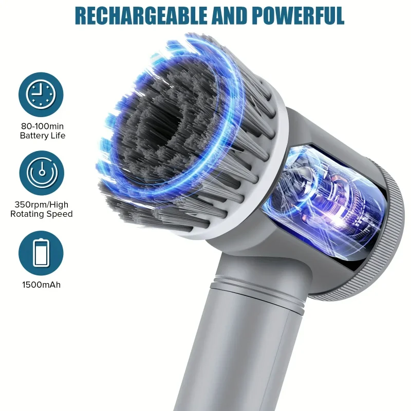 LA1 Pro Electric Spin Scrubber Cordless Spin Scrubber with 6 Replaceable Brush Heads and Adjustable Extension Handle Power Cle