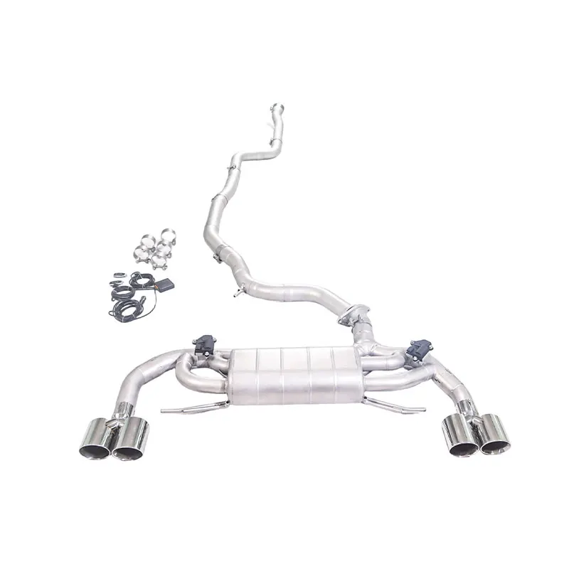 

For 2022 BMW 330e G20 2.0T Hybrid Single Muffler Dual Valve Quad Tail Exhaust with Swallow Tail Tips
