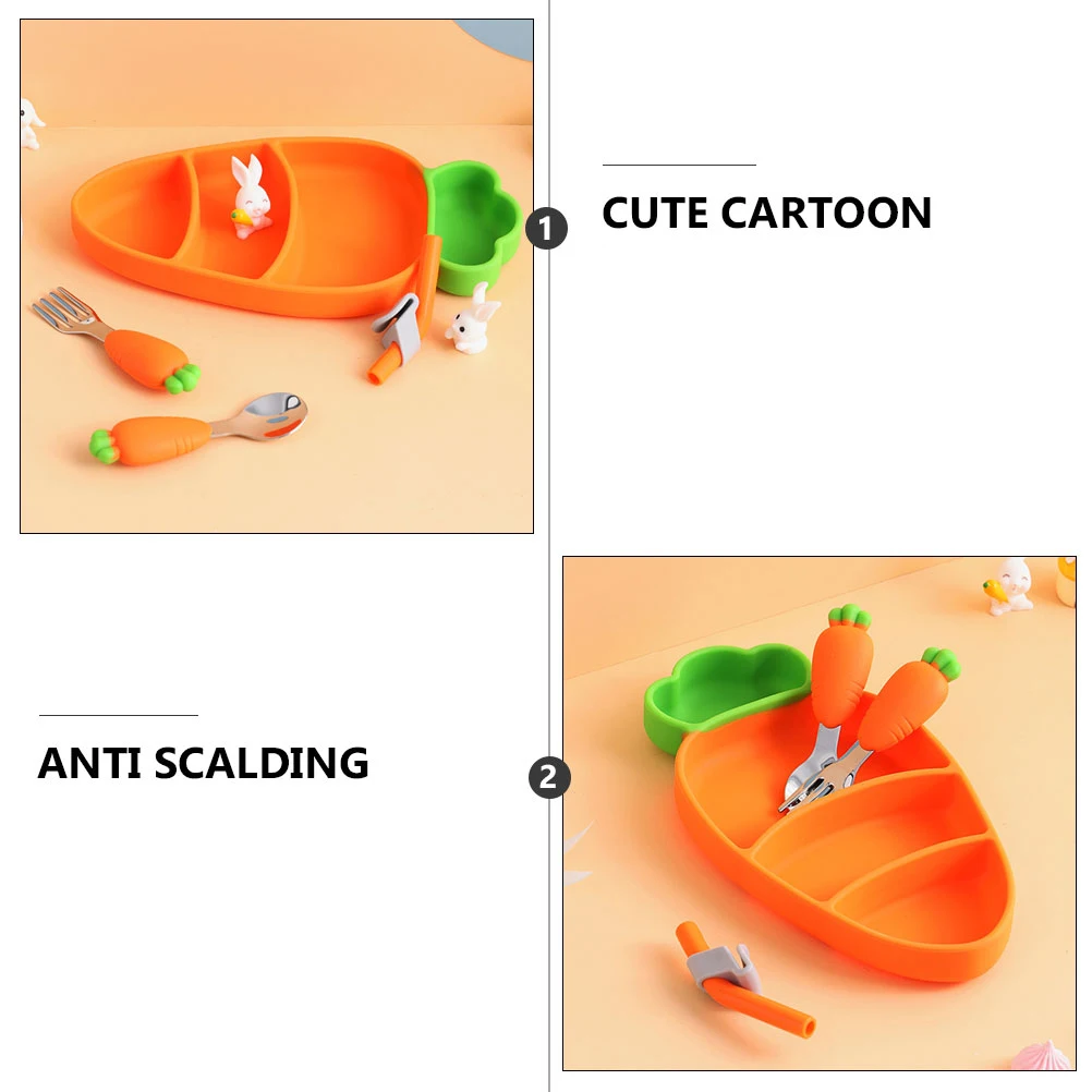 

1 Set Of Carrot Divided Baby Plate Premium Silicone Anti-Scalding Unbreakable Toddler Feeding Bowl Portable Dish Self Feeding