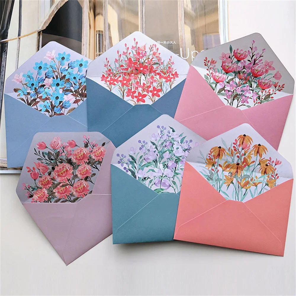 

6 Pcs/set Flower Printing Envelope Letter Paper Lovely Writing Stationery Envelopes Kit for Wedding Invitation Card Stationery