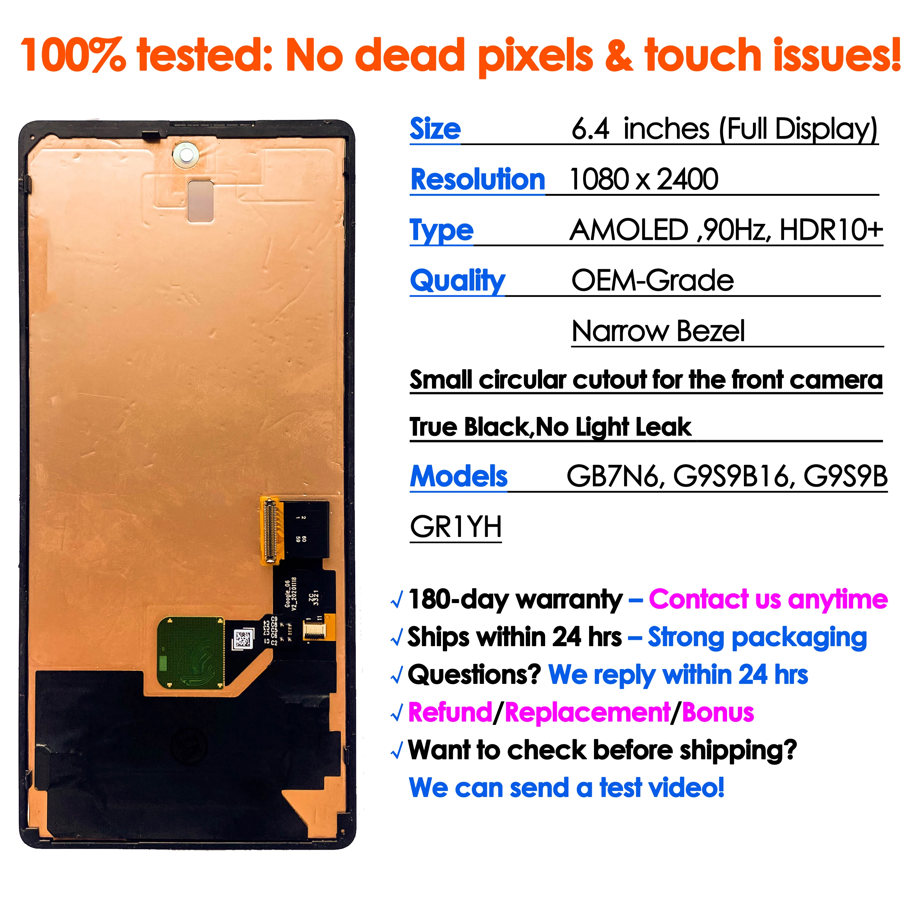OEM 90Hz AMOLED 구글 픽셀 6 스크린 교체 LCD 휴대폰 모바일 디스플레이 터치 디지타이저 어셈블리 수리 키트 도매