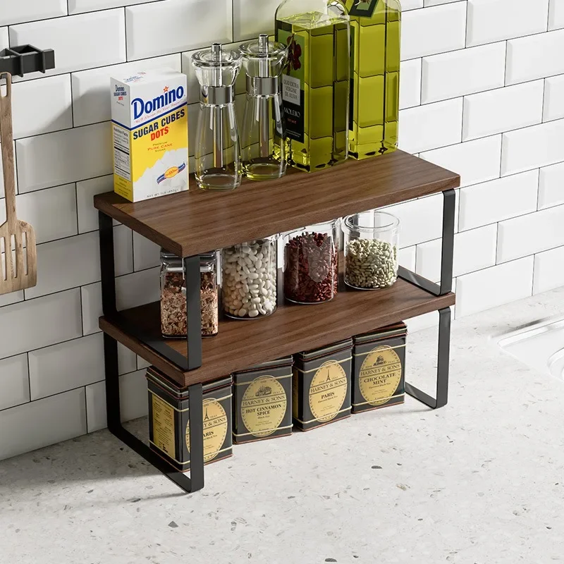 

Cabinet Organizer Shelf Kitchen Counter Shelves Kitchen Storage Spice Rack Stackable Expandable Metal and Engineered Wood