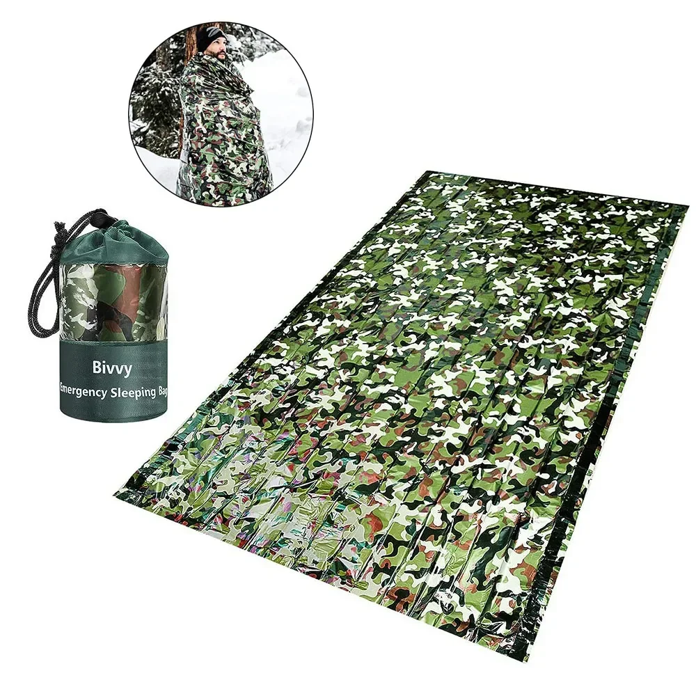 

120x200cm PE Emergency Sleeping Bag Camouflage Waterproof Portable Survival Sleeping Bag for Outdoor Camping Hiking Adventure