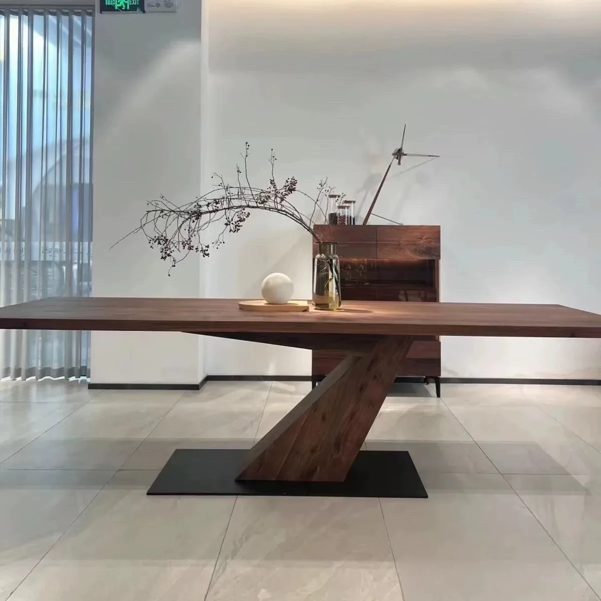 Solid wood dining table and chairs rectangular eating walnut medieval dining  designer minimalist workbench lon