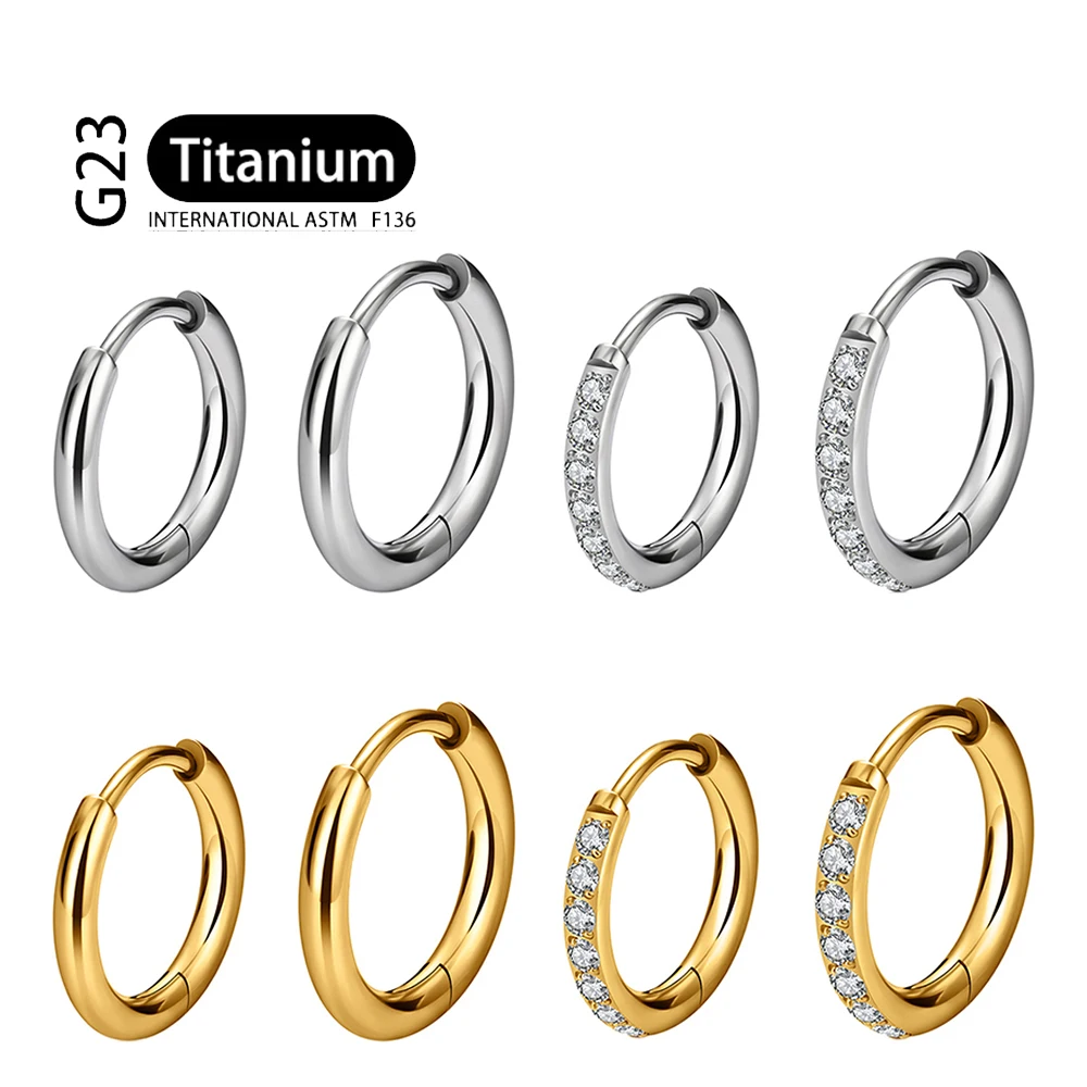 2/10 pz F136 anello al naso in titanio rotondo incernierato segmento cerchio CZ zircone orecchio cartilagine Tragus Piercing al labbro setto Tragus