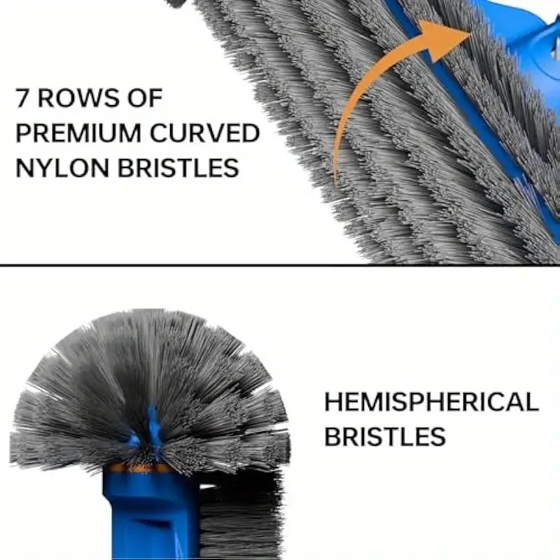 Heavy Duty Pool Brush Head - 7 Rows Nylon Bristles Detachable Handle EZ Clips for Pool Walls Tiles Floors Maintenance
