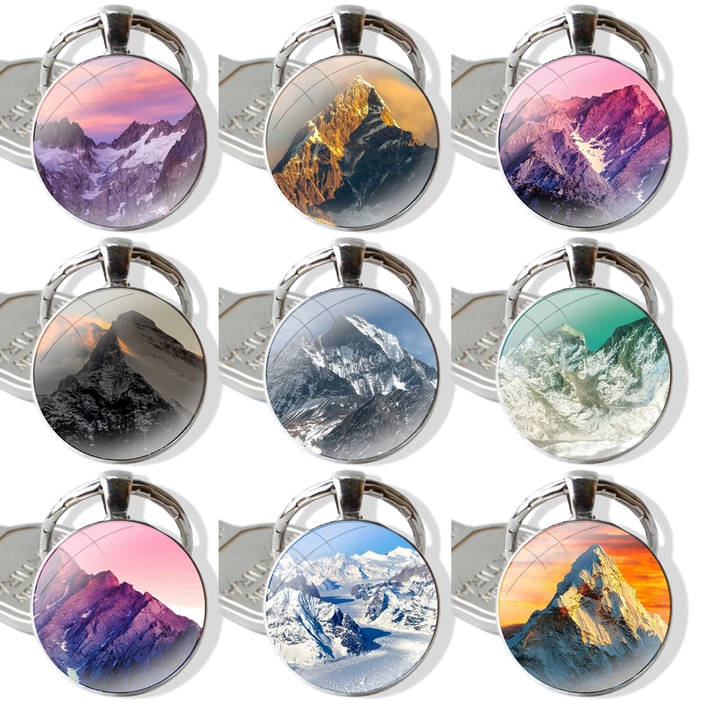 Keychain Handmade Glass Cabochon Key Ring Holder Pendant Key Chains Himalayas Mountain