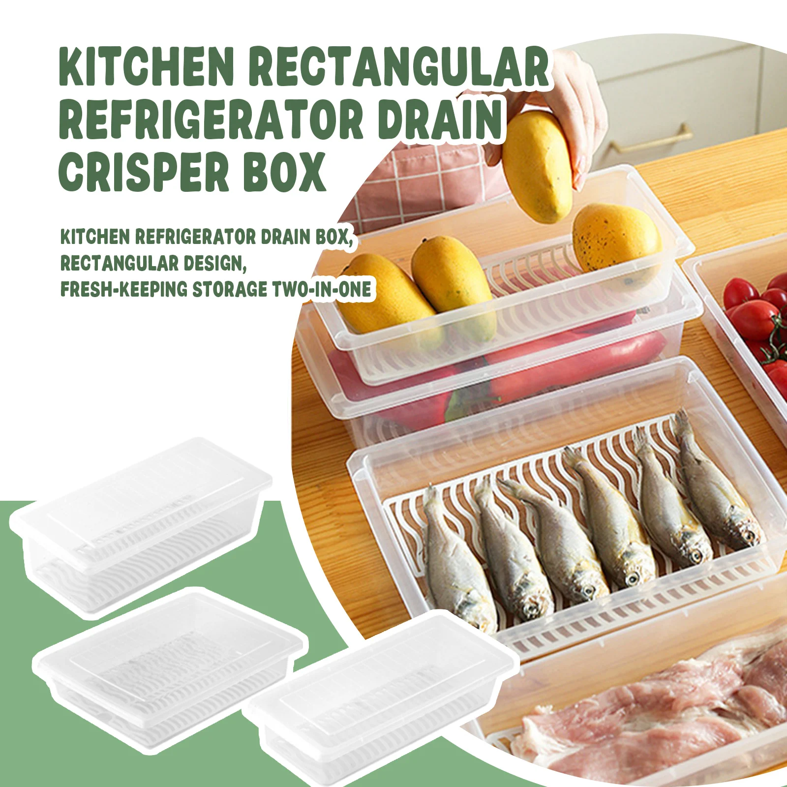 ‌ Conteneur de stockage rectangulaire pour réfrigérateur, boîte de fraîcheur des aliments, légumes et fruits, organisateur de congélateur, récipient scellé pour viande de poisson