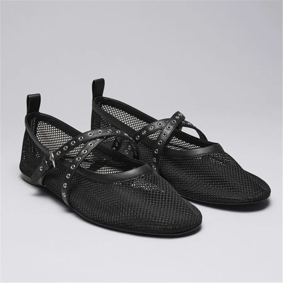 

Новинка 2023 года, женские сетчатые балетки на плоской подошве с открытыми ремешками, удобная танцевальная обувь Мэри Джейн, летние лоферы, повседневные ﻿ Эспадрильи