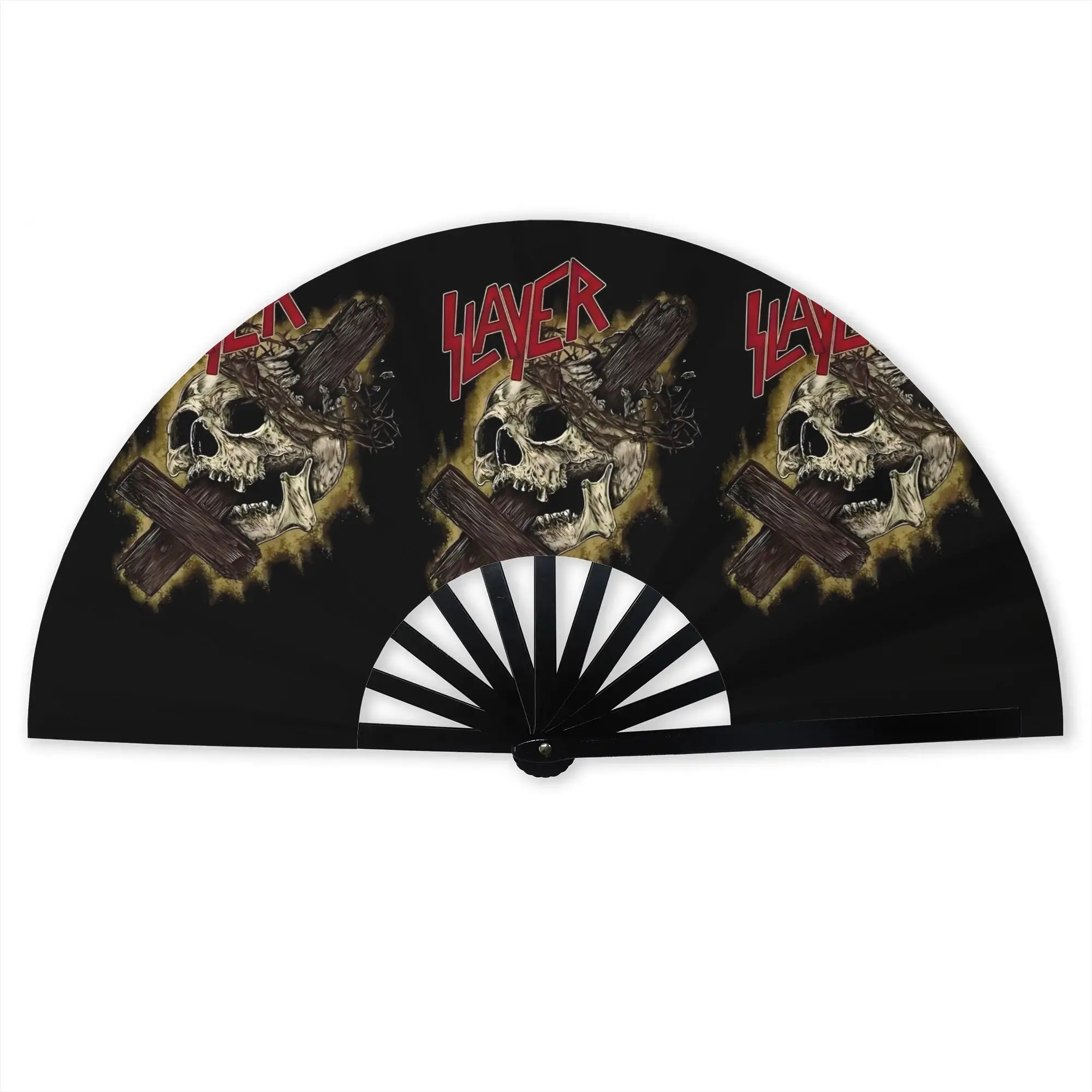 S-Slayers Skull Cross Folding Hand Fan Heavy Metal Band  Polyester Fabric Fan Funny Summer Accessory Decorative Fans