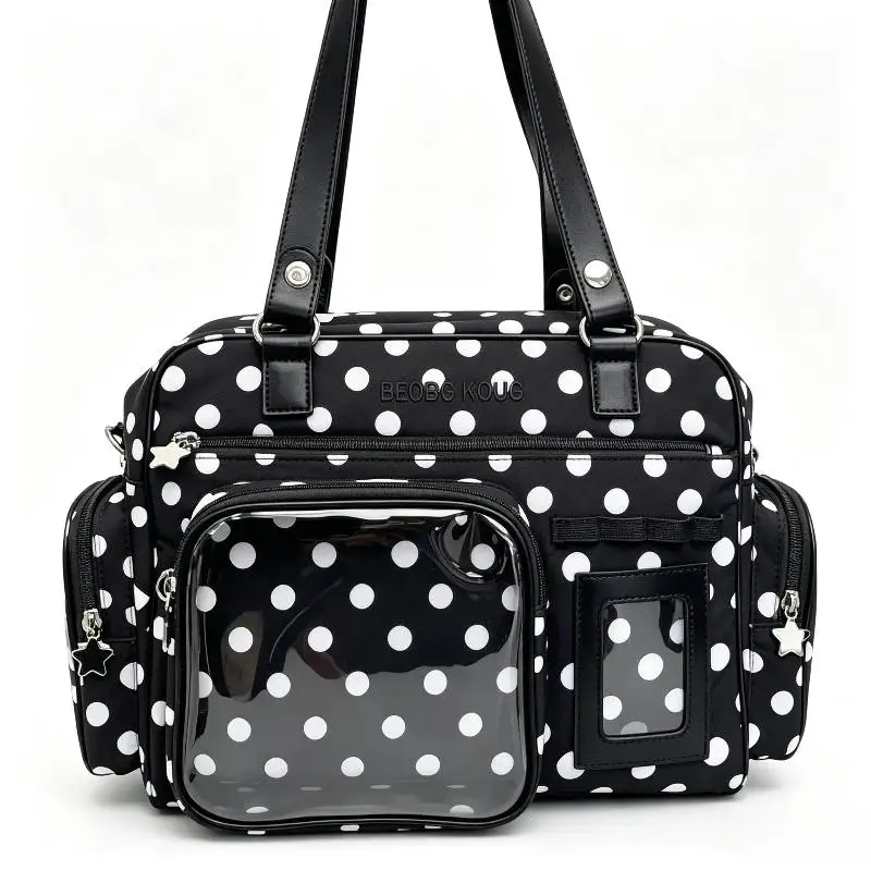 Y2K Japanese Itabag Crossbody Tote Bag Large Capacity Clear Window Star Polka Dot Print Shoulder Bag For School Daily Commute view 4