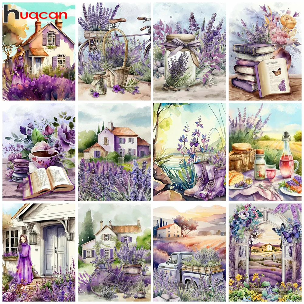 Huacan Diy Diamond Embroidery Landscape House Full Diamond Mosaic Flower Handmade Gift Complete Kit Decorative Paintings