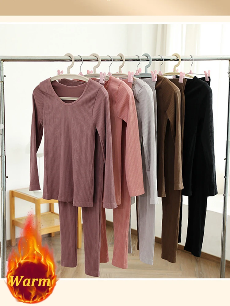1 Set Autumn Winter Warm Thermal Underwear Sexy Ladies Intimates Women Shaped Sets Female Middle Collar Thermal Shaping Clothes