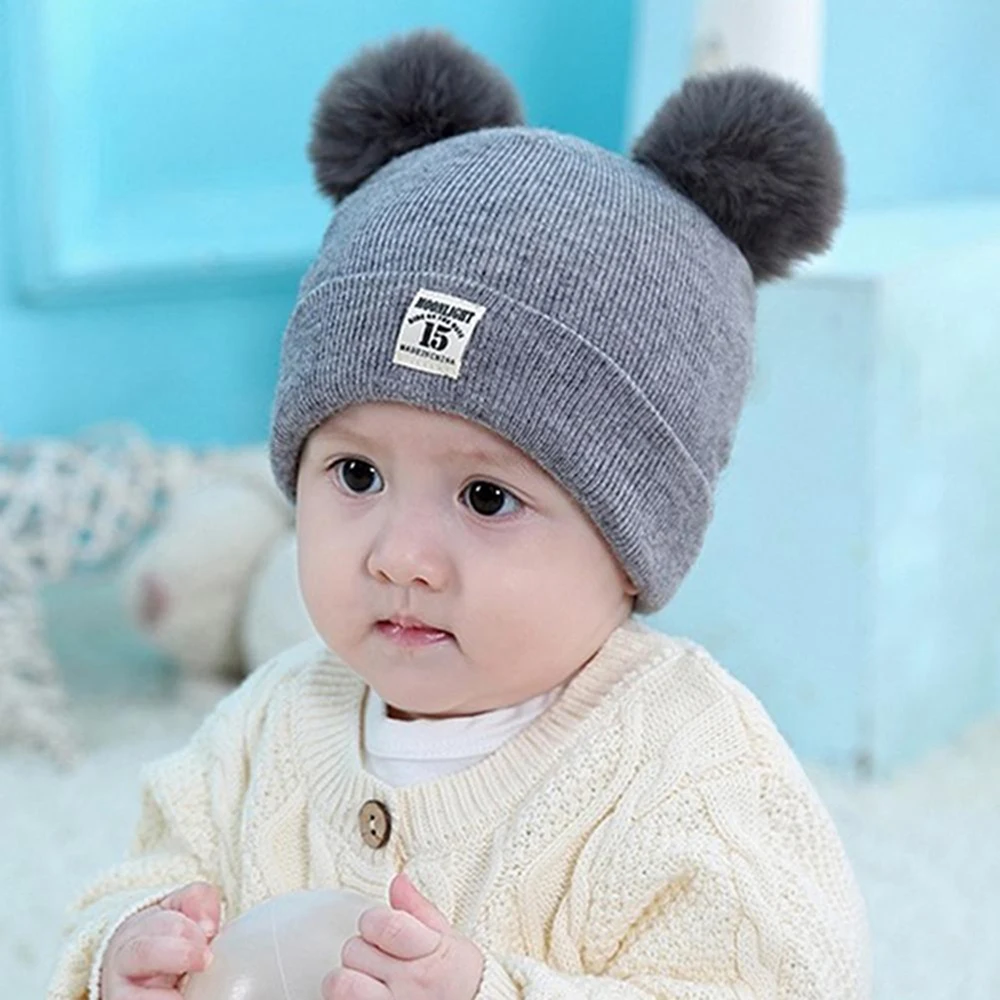 Children\'s Caps Baby Wool Hat Children\'s Thick Hats Warm Earmuff Winter Warm Knit Caps Infant Toddler Cap Kids Pom Pom Hat