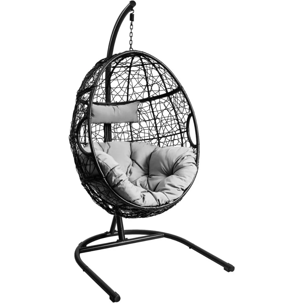 Hanging Egg Chair, Oversized Swing Chair  Hammock Chair with Soft Seat Cushion & Pillow, Gray Multifunctional Hanging Chairs