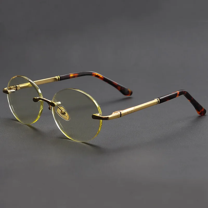 

Vazrobe Glass Sunglasses Women Men Yellow Natural Crystal Stone Lens Glasses Rimless Oval Anti Scracth