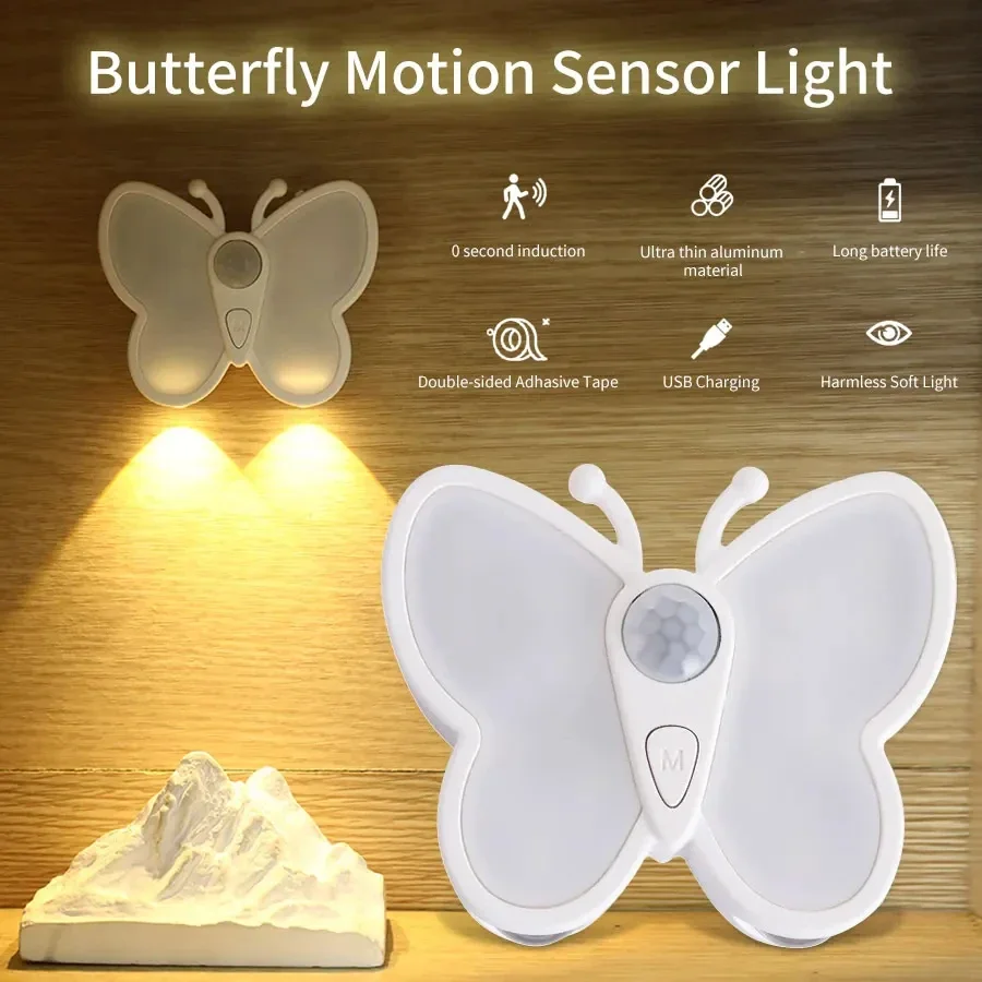 

Novel Butterfly LED Night Light with Motion Sensor, Dual Color Temperature Adjustment and Adjustable Brightness USB Charging Lig