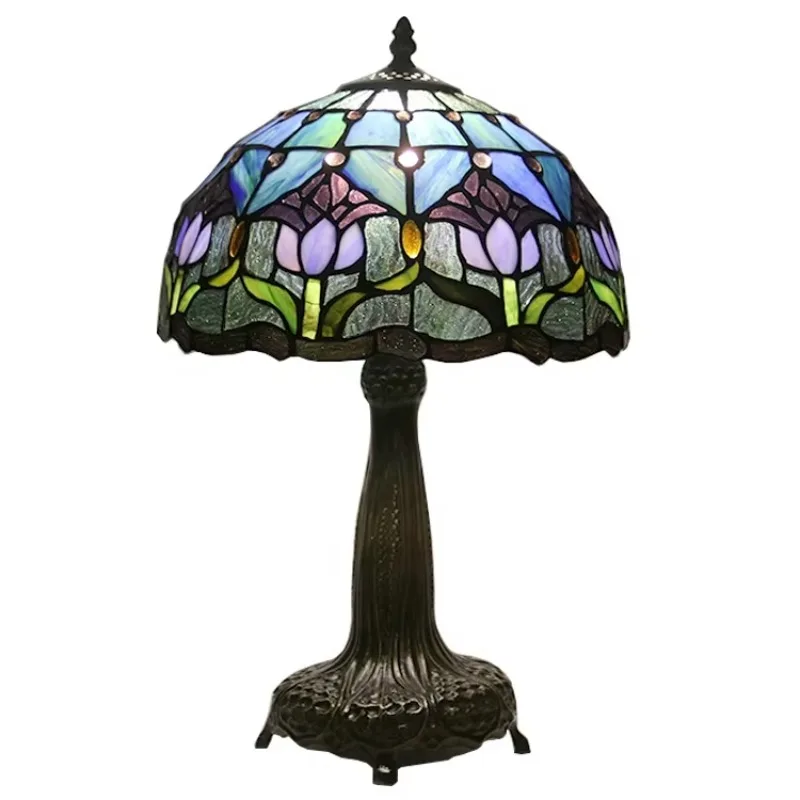 

12 inch Tiffany study retro warm American decorative light, lavender tulip Tiffany style stained glass light