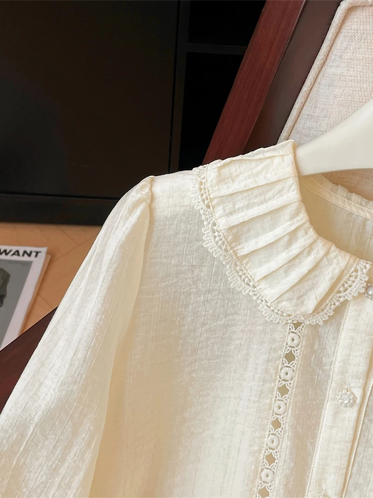 여성용 피터팬 칼라 셔츠 및 블라우스 Y2k 빈티지 한국 하라주쿠 2000 년대 우아한 긴팔 셔츠, 쓰레기 같은 큐티코어 의류